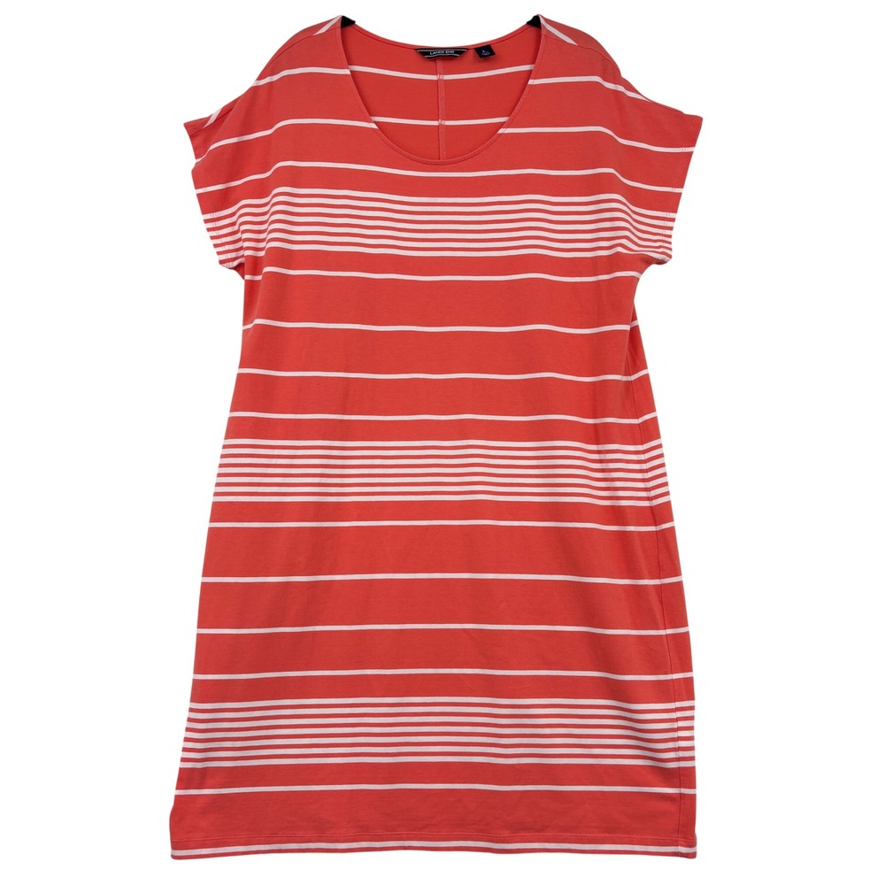 Lands' End Striped T-Shirt Dress Size L 14-16 Coral White Pima Cotton Modal